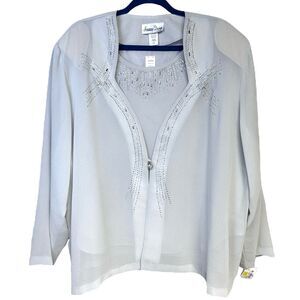 NEW 2 Piece Set 4XL Hosanna Gray Chiffon Rhinestone Evening Formal Jacket/Tank